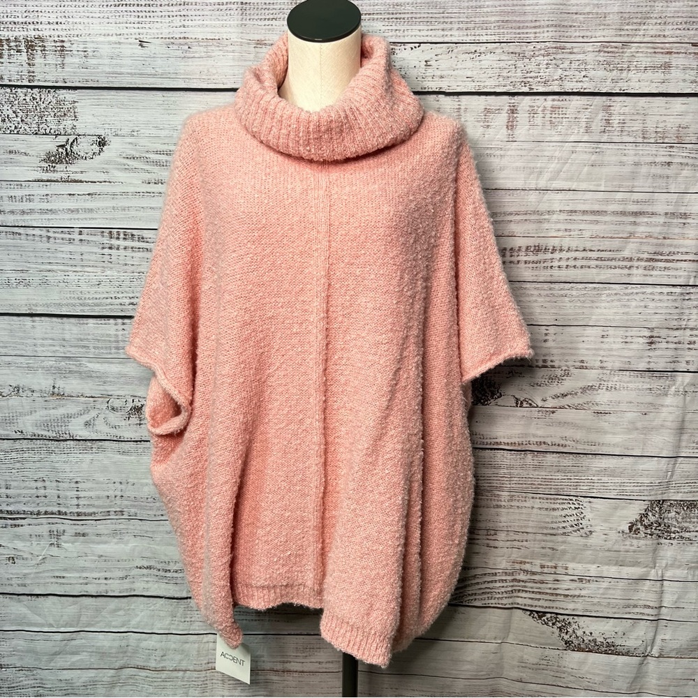 Accent Pink Knit Kimono One Size Turtleneck Poncho Sweater Boutique